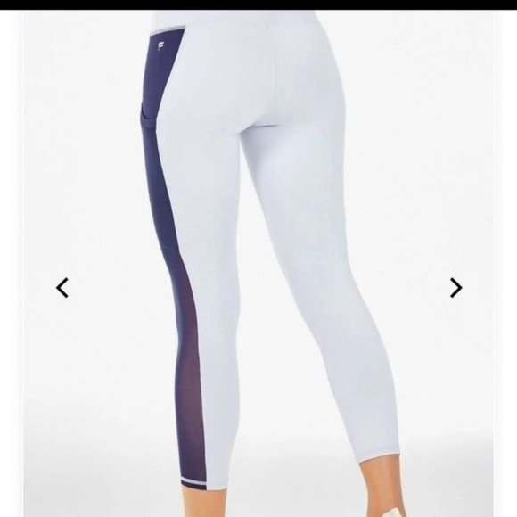 Fabletics Mila Pocket Powerhold Light Blue w/Dark Blue Stripes Capri Leggings-S - Picture 2 of 9